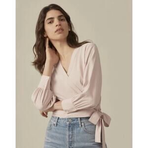 Everlane Wrap Top 100% Silk Pale Pink Long Sleeve Size 6